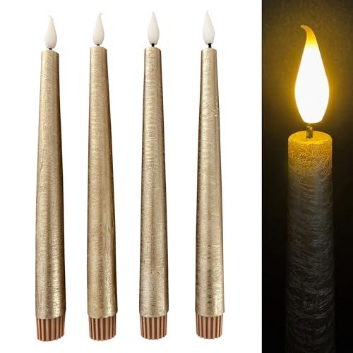 Online Fuchs 4 LED Stabkerzen aus Echtwachs im Set mit Touch-Funktion und Timerfunktion - 25 cm groß - flackernde Flamme - 584 (Champagner) von Online Fuchs