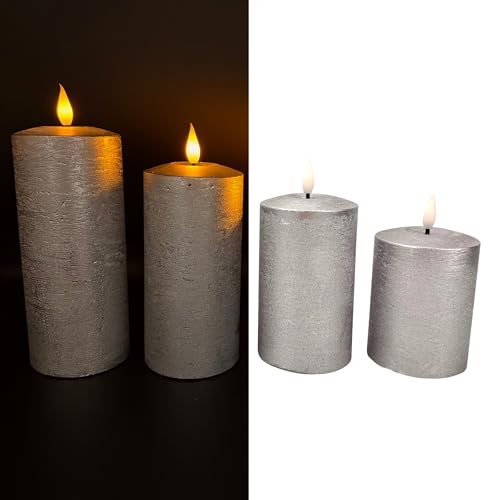 Online Fuchs 4er Set metallic LED-Kerzen aus Echtwachs mit praktischer Touch-Funktion und 6-Stunden Timer - realistisch flackernde Flamme - 546 (Silberblau) von Online Fuchs