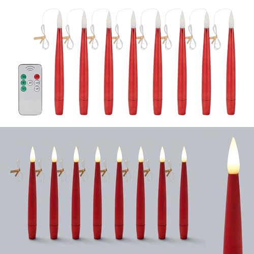 Online Fuchs 8 fliegende LED Kerzen mit Fernbedienung und Timer - Flying Candles - Schwebende Christbaumkerzen, Weihnachtskerzen (Rot) von Online Fuchs