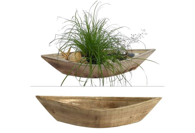 Online-Fuchs Blumentopf 2er Set Boote aus Holz Töpfe Pflanzkübel Blumenkasten Gefäß Maritim (Badezimmerdeko, Maße ca. 55 cm lang, 17 cm tief und 12 cm hoch), Schiff Naturfarbend braun beige von Online-Fuchs
