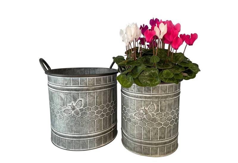 Online-Fuchs Blumentopf 2er Set große Zinkeimer im Bienendesign Blumentöpfe Vintage Übertopf, aus Metall auch für Kräuter Waben Biene wasserdicht von Online-Fuchs