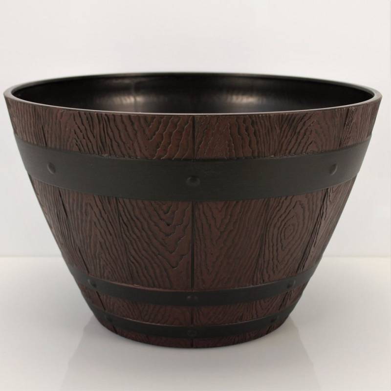 Online-Fuchs Blumentopf Blumenkübel im Eichenfass Design, Holzoptik für außen Pflanzschale, 33 cm Durchmesser von Online-Fuchs