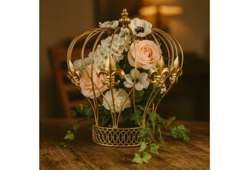 Online-Fuchs Dekofigur - goldene Krone zum Dekorieren mit LED-Kerzen, Blumen bepflanzen (27 cm groß, Lilien Wappen), ideal um ganzjährig immer wieder umzudekorieren von Online-Fuchs