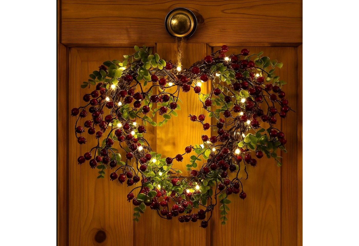 Online-Fuchs Dekokranz Türkranz mit Winterbeeren, LED-Lichterkette - Herbst- & Weihnachtsdeko, inklusive 6-Stunden Timerfunktion - süße Herzform Online-Fuchs Dekokranz Türkranz mit Winterbeeren, LED-Lichterkette - Herbst- & Weihnachtsdeko, inklusive 6-Stunden Timerfunktion - süße Herzform von Online-Fuchs