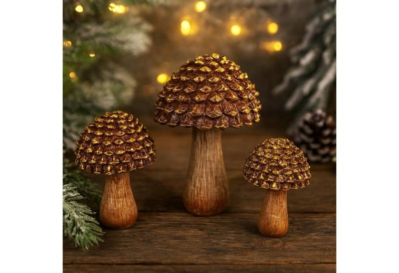 Online-Fuchs Dekoobjekt 3 Pilze in verschiedenen Größen - Herbstdeko und Winterdeko (Weiß oder Gold, Vintage Optik), mit Glitzerapplikationen - Weihnachtsdekoration von Online-Fuchs