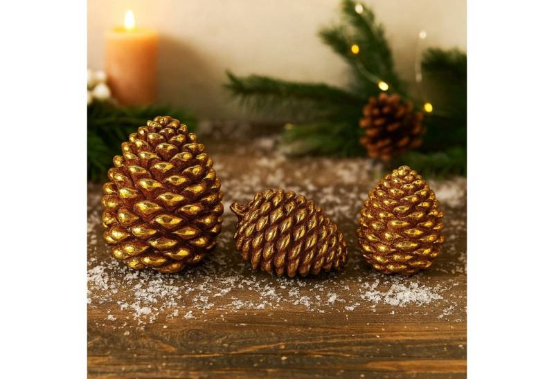 Online-Fuchs Dekoobjekt 3 Tannenzapfen in verschiedenen Größen - Herbstdeko und Winterdeko (Weiß oder Gold, Vintage Optik), mit Glitzerelementen - Weihnachtsdekoration von Online-Fuchs
