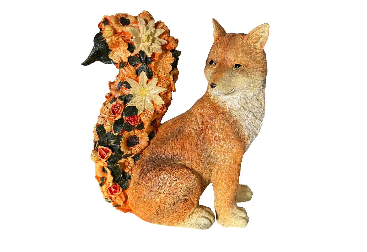 Online-Fuchs Gartenfigur - Deko Figuren Fuchs für außen mit Blumen und Blättern verziert, (Blumenschwanz), Dekoration für Garten, Terrasse und Balkon von Online-Fuchs