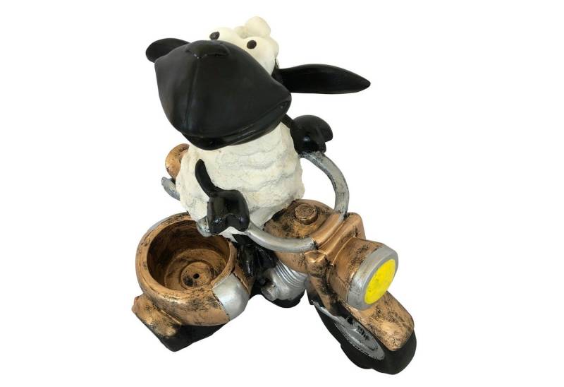 Online-Fuchs Gartenfigur als Blumenkübel Schaf Molly auf Motorrad zum bepflanzen, (Beiwagen als Pflanzgefäß), Maße: 49x48x25 cm, für Balkon, Terrasse, aber auch Innenbereich von Online-Fuchs