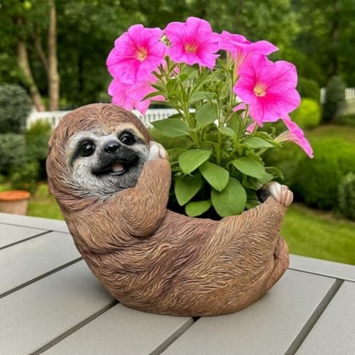 Online Fuchs Gartenfigur für außen - niedliches Faultier mit Blumentopf - Dekofiguren aus Kunstharz (Polyresin) gefertigt - für den Innen- und Außenbereich von Online Fuchs