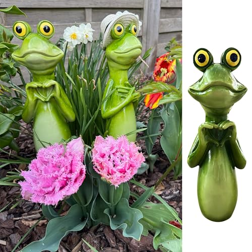 Online Fuchs Gartenstecker, Beetstecker Froschhals, Kopf - lustige Deko Gartenfiguren für Sträucher, Hecken und Blumen - Frosch, 30 cm groß - wetterfest (Frosch mit Herz) von Online Fuchs