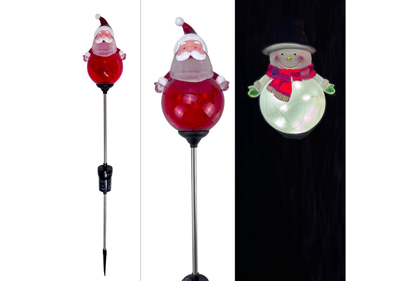 Online-Fuchs Gartenstecker Weihnachtsmann und Schneemann mit LED-Lichterkette - Weihnachtsdeko (85 cm groß, Gartenfiguren für außen) inklusive 6-Stunden Timerfunktion von Online-Fuchs