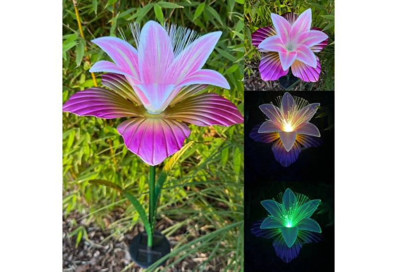 Online-Fuchs Gartenstecker aus Metall - LED Solarleuchte Lilie für außen - Gartendekoration (Warmweiß oder Farbwechsel möglich, Beetstecker) 97 cm groß - Gartendeko für Balkon, Terrasse von Online-Fuchs
