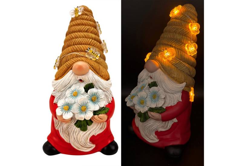 Online-Fuchs Gartenzwerg - Gartenfiguren mit Bienen und LED-Beleuchtung für außen, mit Batterien inkl. Timerfunktion - 23 cm groß - wetterfest von Online-Fuchs
