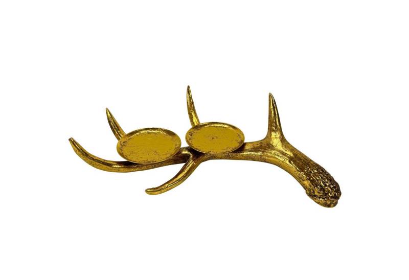 Online-Fuchs Kerzenhalter - Kerzenständer Geweih in goldener Vintage Optik - 32 cm groß (ganzjährige Deko), geeignet für 2 Stumpenkerzen von Online-Fuchs