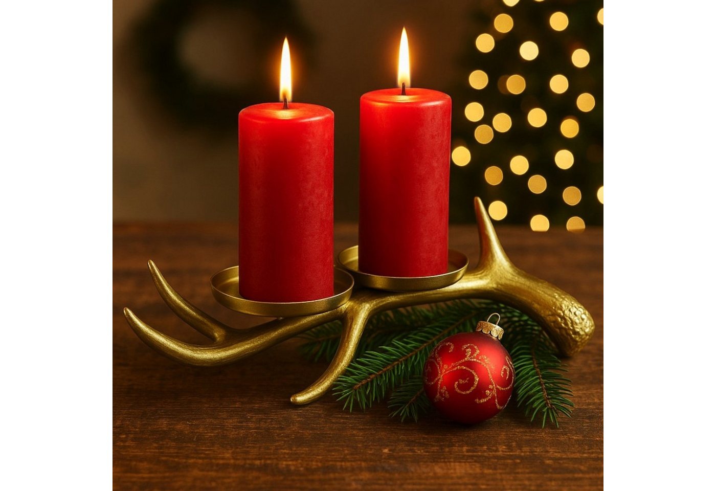 Online-Fuchs Kerzenhalter - Kerzenständer Hirschgeweih - Vintage Optik - 31 cm lang (Weiß oder Gold, Vintage Optik), geeignet für 2 Stumpenkerzen von Online-Fuchs