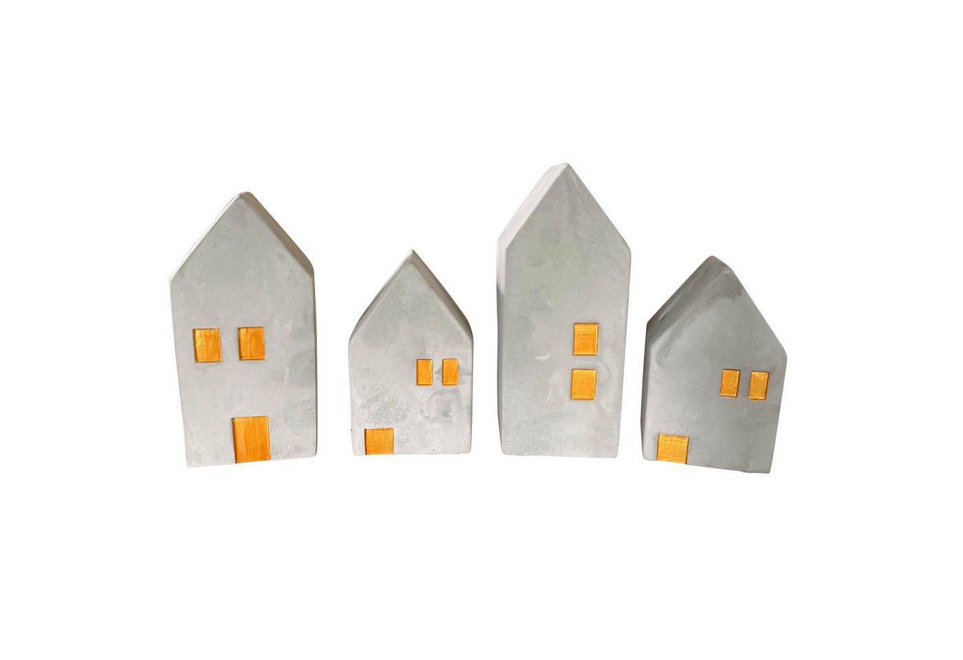 Online-Fuchs Kerzenhalter - Kerzenständer Set für 4 Stabkerzen - Häuser aus Beton (Grau, Gold), Stabkerzenhalter von Online-Fuchs