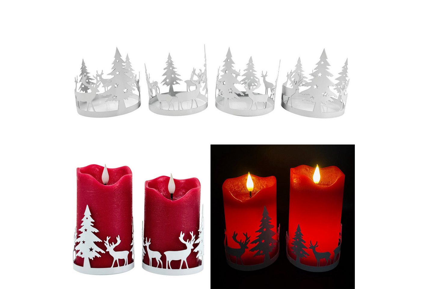 Online-Fuchs Kerzenständer - 4 einzelne Kerzenhalter Waldszene für Stumpenkerzen (Kerzensteller, weiß), schlicht, modern zeitlos im Design von Online-Fuchs