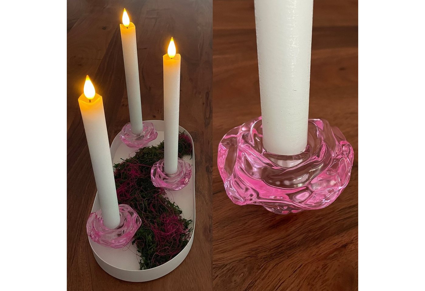 Online-Fuchs Kerzenständer 5er Set Kerzenhalter für Stabkerzen als Rosenblüten Rosen-Design ROSA, Maße: 7x7x8 cm, aus Glas, für Tafelkerzen mit 2,1 cm Durchmesser von Online-Fuchs
