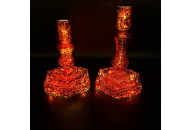 Online-Fuchs Kerzenständer aus Glas für Stabkerzen - 2er Set mit LED-Beleuchtung (Stabkerzenhalter, Rot oder Silber), inkl. 6-Stunden Timerfunktion - Weihnachtsdeko von Online-Fuchs