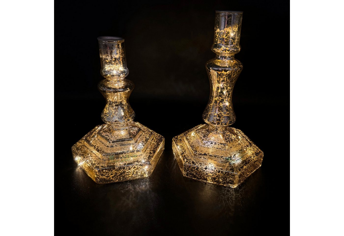 Online-Fuchs Kerzenständer aus Glas für Stabkerzen - 2er Set mit LED-Beleuchtung (Stabkerzenhalter, Rot oder Silber), inkl. 6-Stunden Timerfunktion - Weihnachtsdeko von Online-Fuchs