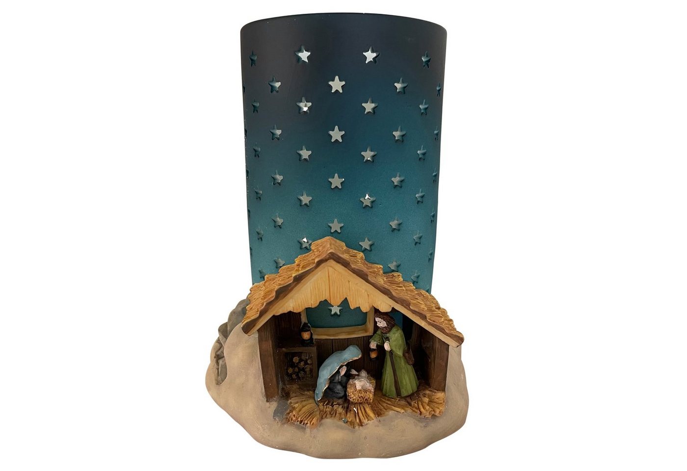 Online-Fuchs Krippe als Kerzenständer aus Keramik mit Sternen verziert, Teelichthalter, Szene im Stall, Maße: 18x16x15 cm, Kerzenhalter von Online-Fuchs
