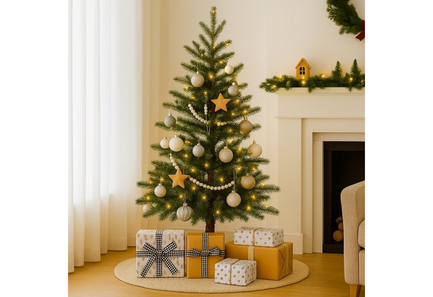 Online-Fuchs Künstlicher Weihnachtsbaum mit LED-Beleuchtung (Lichterkette), 9 Leuchtmodi, Fernbedienug & Timer, 120 cm klein, Spritzguss Nadeln, 180 LEDs, Warmweiß oder Farbwechsel wählbar von Online-Fuchs