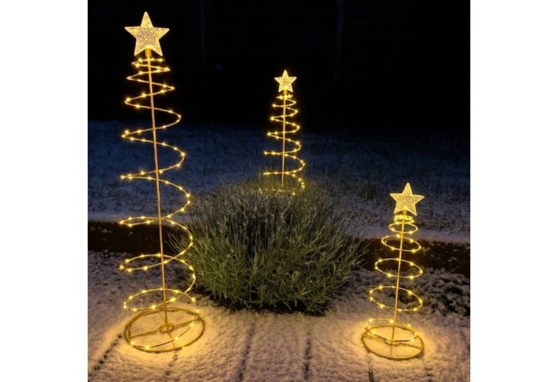 Online-Fuchs LED Baum 3er Set Lichterbäume mit Sternenspitze - Weihnachtsdeko für draußen, Indoor & Outdoor, Lichterketten mit 233 warmweißen LED´s, inklusive 6-Stunden Timerfunktion - mit Batterien von Online-Fuchs