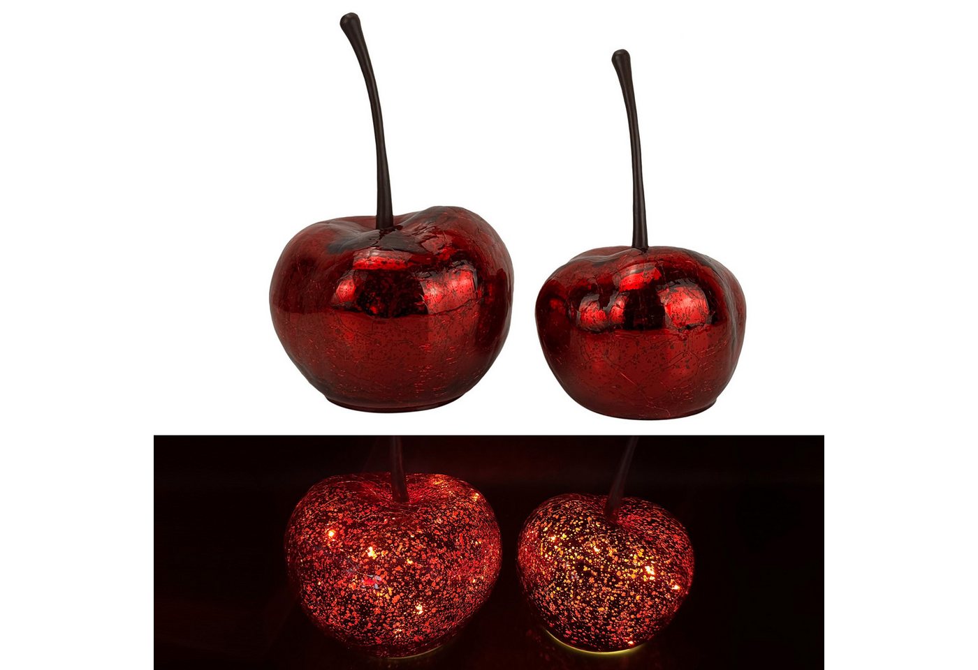 Online-Fuchs LED-Dekofigur 2 Kirschen mit LED-Lichterkette und 6-Stunden Timerfunktion (Bruchglasoptik, 2er Set), Herbst und Winterdekoration von Online-Fuchs