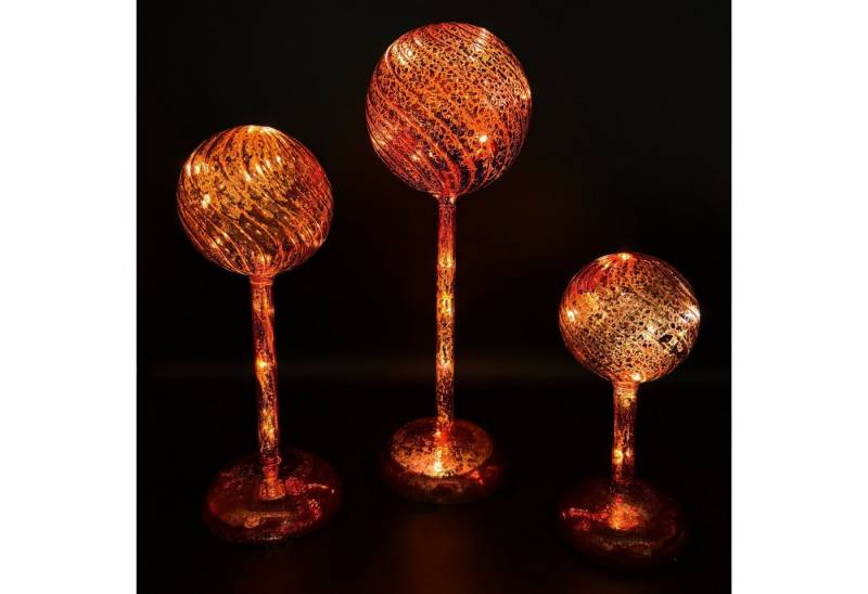 Online-Fuchs LED Dekolicht - 3 Glaskugeln mit Standfuß, LED-Lichterkette und 6-Stunden Timer, 8 bis 12 LED´s, Warmweiß, wahlweise Standlicht oder seichter Funkeleffekt von Online-Fuchs