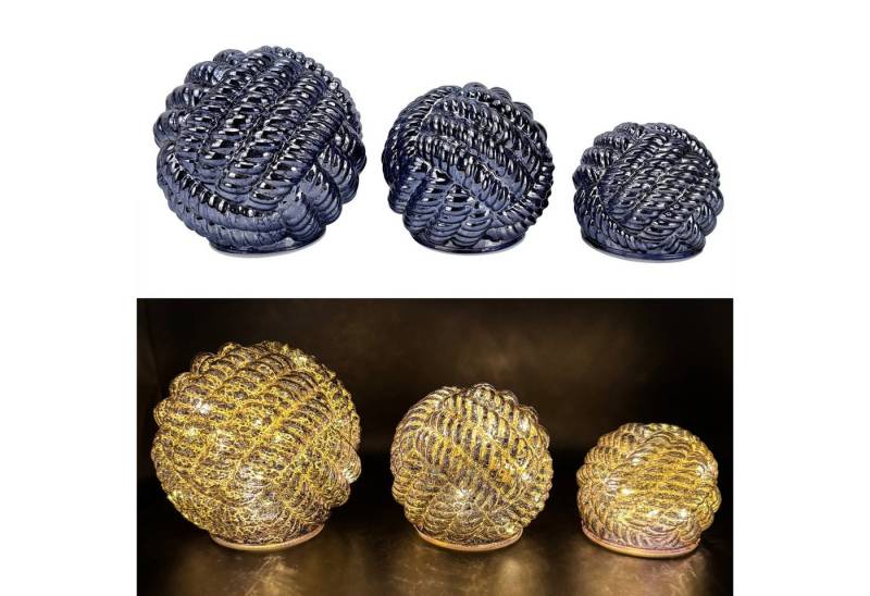 Online-Fuchs LED Dekolicht - 3er Set Glaskugeln, Timer & Outdoor geeignet - maritime Gartendeko, LED-Lichterkette mit Funkeleffekt, warmweiß, für den Innen- und geschützten Außenbereich geeignet von Online-Fuchs