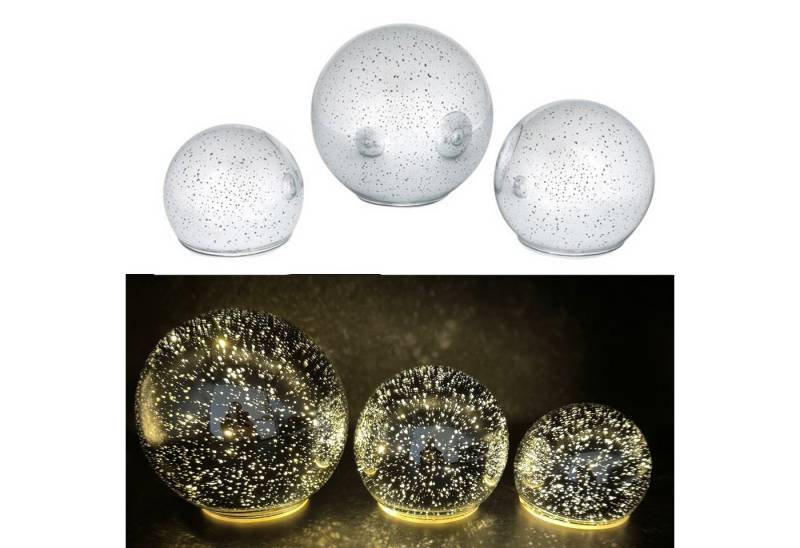 Online-Fuchs LED Dekolicht - 3er Set Glaskugeln mit LED-Lichterkette & Timer - Gartendeko, seichter Funkeleffekt möglich, 35 warmweiße LED´s, für den Innen- und geschützten Außenbereich geeignet von Online-Fuchs