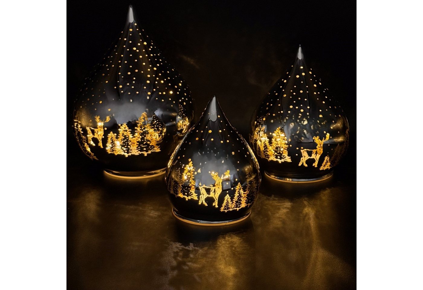 Online-Fuchs LED Dekolicht 3er Set Glastropfen Winterwald mit LED Lichterkette & Timer in Silber, Warmweiße LED´s, Stimmungslicht, Dauerlicht oder seichter Funkeleffekt wählbar Online-Fuchs LED Dekolicht 3er Set Glastropfen Winterwald mit LED Lichterkette & Timer in Silber, Warmweiße LED´s, Stimmungslicht, Dauerlicht oder seichter Funkeleffekt wählbar von Online-Fuchs