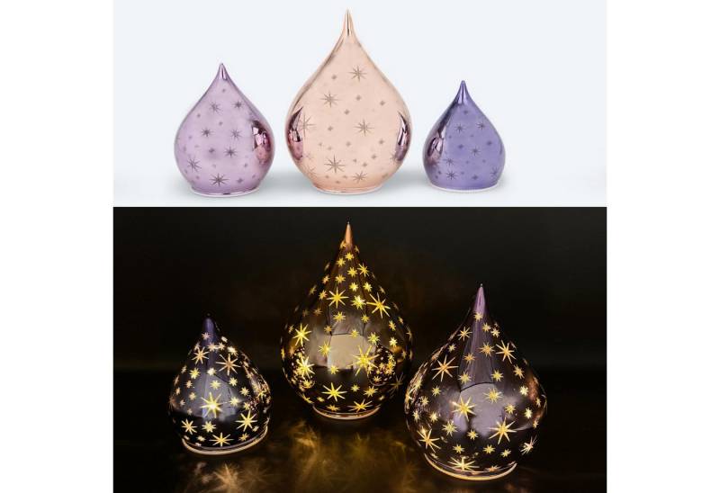 Online-Fuchs LED Dekoobjekt 3er Set Glastropfen mit LED Lichterkette, Leuchteffekten & Timer, Warmweiße LEDs, Stimmungslicht, Weihnachtsdeko von Online-Fuchs