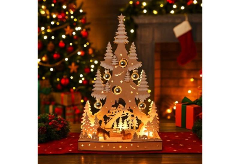 Online-Fuchs LED Dekoobjekt Lichterspitze Weihnachtsbaum aus Holz mit LED-Beleuchtung & Timer, 9 warmweiße LEDs, inklusive 6-Stunden Timerfunktion von Online-Fuchs