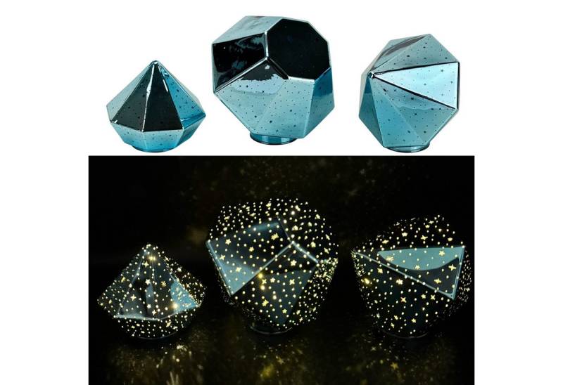 Online-Fuchs LED Dekoobjekt Stimmungslicht - 3 Diamanten aus Glas mit LED-Lichterkette & Timer, Dauerleuchten oder sichter Funkeleffekt, warmweiße LED-Beleuchtung, inklusive praktischer 6-Stunden Timerfunktion von Online-Fuchs