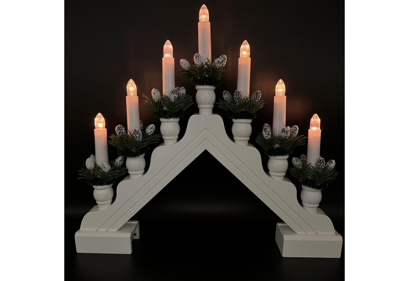 Online-Fuchs LED Fensterleuchter Lichterbogen aus Holz mit 7 LED-Kerzen und Timer, LED-Weihnachtskerzen, Warmweiß, Weihnachten, Deko - 6 Stunden Timerfunktion von Online-Fuchs