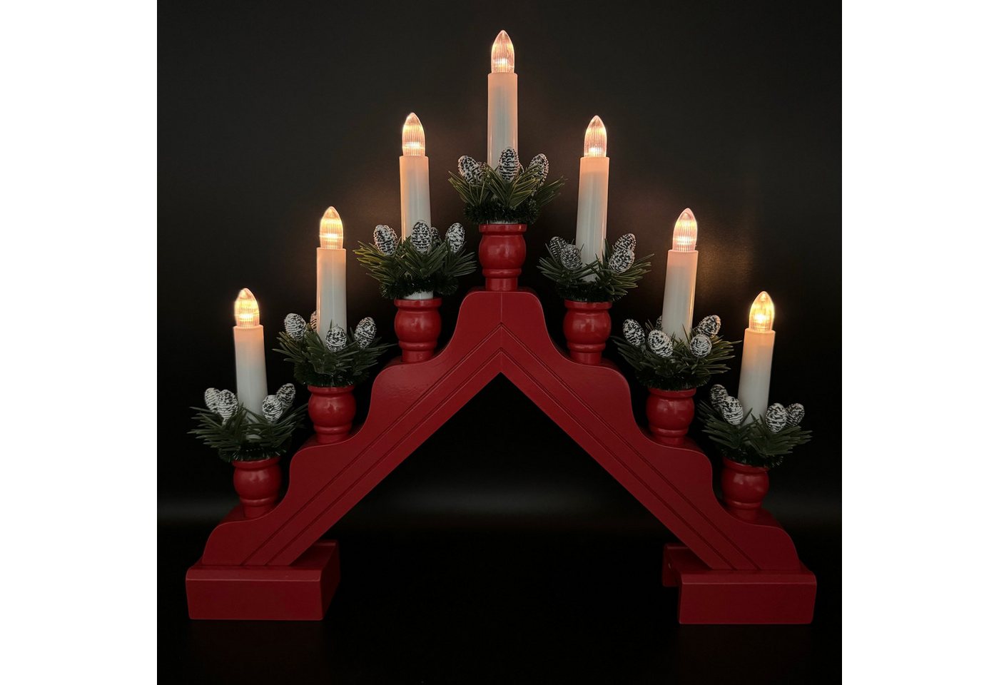 Online-Fuchs LED Fensterleuchter Lichterbogen aus Holz mit 7 LED-Kerzen und Timer, LED-Weihnachtskerzen, Warmweiß, Weihnachten, Deko - 6 Stunden Timerfunktion von Online-Fuchs