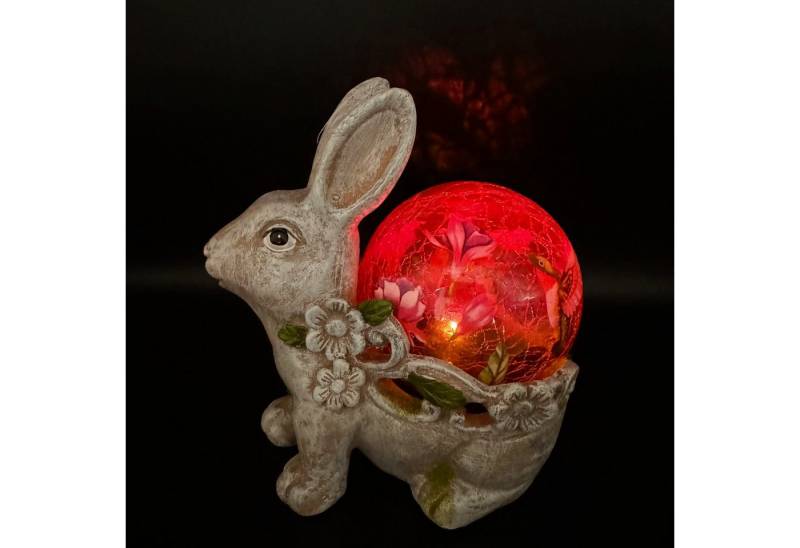 Online-Fuchs LED Gartenleuchte - Gartenfigur Hase mit Solarkugel in Bruchglasoptik für außen, Warmweiße LED, Solarleuchten Tiere von Online-Fuchs