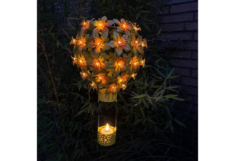 Online-Fuchs LED Gartenleuchte Solar Heißluftballon aus Metall mit Hibiskus Blüten, Gartendeko Lampen, Lichterkette mit 48 LED´s, warmweiß, ca. 60 cm groß mit Aufhängevorrichtung von Online-Fuchs