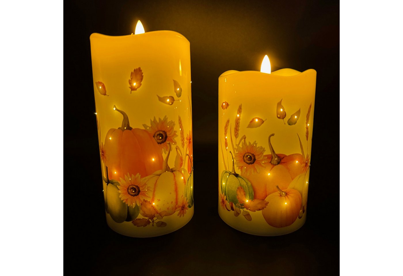 Online-Fuchs LED-Kerze 2 LED-Motivkerzen mit Funkellichtern (Filament Stil) mit Timer (realistische Kerzenflamme, 6-Stunden Timerfunktion), Warmweiß oder Farbwechsel wählbar von Online-Fuchs
