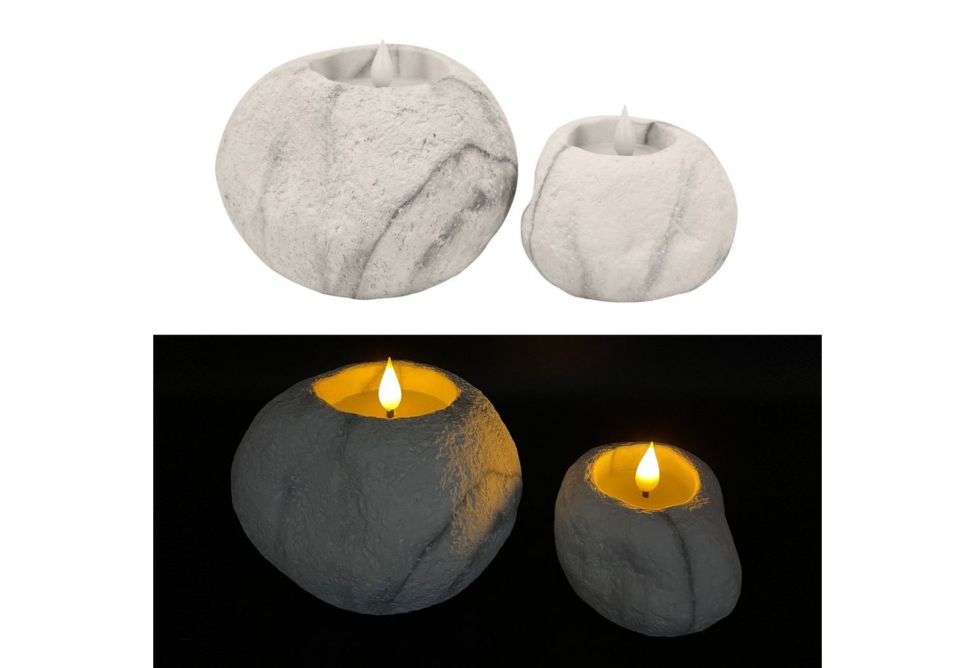 Online-Fuchs LED-Kerze 2er Set Kerzen in Steinform und Marmor-Optik (mit 6-Stunden-Timer), Maße der Kerzen ca. 7,5 x 7,5 cm und 10 cm hoch von Online-Fuchs