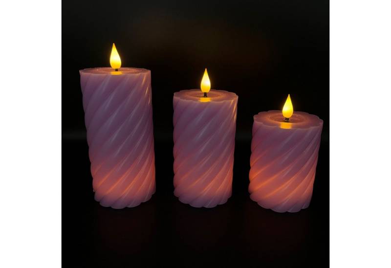 Online-Fuchs LED-Kerze 3 LED-Kerzen gedreht aus Echtwachs mit Timer im Set - (Rosa, Weiß und Grün wählbar), - Spiegelnde Flamme durch Melting Effekt von Online-Fuchs