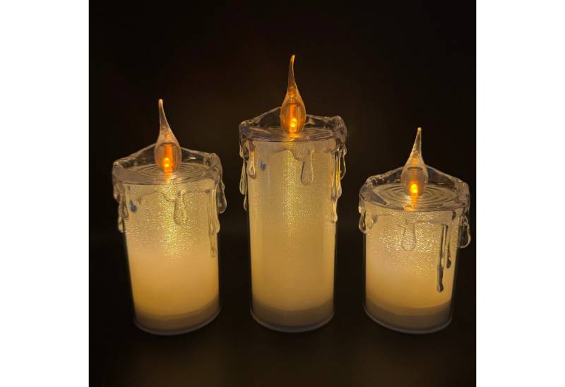 Online-Fuchs LED-Kerze 3 LED-Kerzen mit Tropfenverlauf, Glitzereffekt und Timer (16, 18 und 21 cm groß, aus Kunststoff gefertigt), inklusive integrierter 6-Stunden Timerfunktion von Online-Fuchs