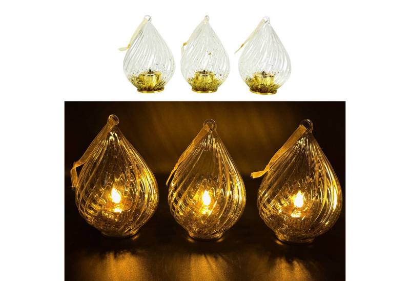 Online-Fuchs LED-Kerze - 3er Set LED Teelichter in einem Glastropfen inklusive Timer (Rot, Blau, Gold und Silber, zum Aufhängen oder Hinstellen), inklusive 6 Stunden-Timerfunktion - Weihnachtsdeko von Online-Fuchs