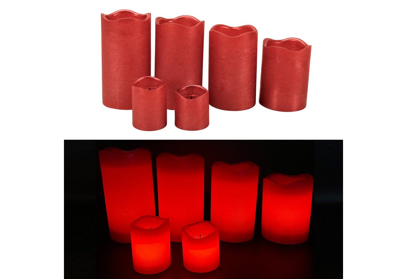 Online-Fuchs LED-Kerze 4 + 2er Set LED Kerzen aus Echtwachs mit Timer und Fernbedienung (Champagner, Weiß, Silber, Rot, Róse -, Metallic-Design), ohne Flamme, leuchten aus dem Inneren von Online-Fuchs