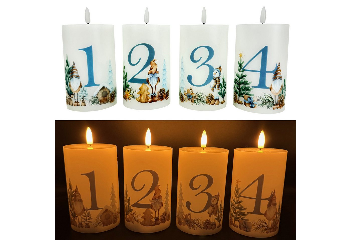 Online-Fuchs LED-Kerze 4 Adventskerzen im Set mit Zahlen und 6-Stunden Timer - Weihnachtsdeko (Rot oder Weiß, realistische Kerzenflamme), ideal für den Adventkranz von Online-Fuchs