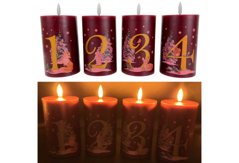 Online-Fuchs LED-Kerze 4 Adventskerzen im Set mit Zahlen und 6-Stunden Timer - Weihnachtsdeko (Rot oder Weiß, realistische Kerzenflamme), ideal für den Adventkranz von Online-Fuchs