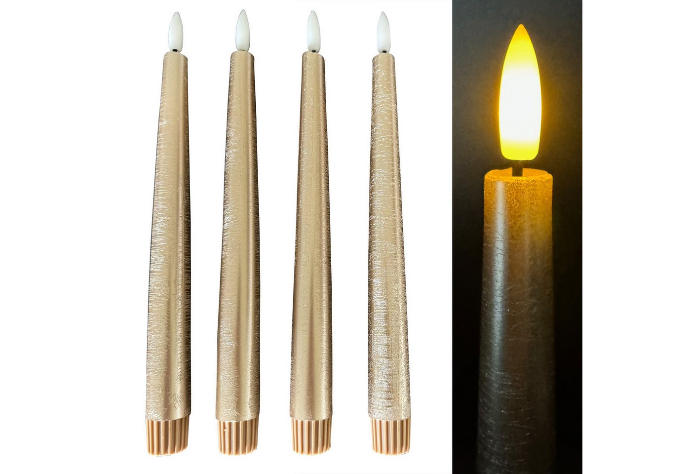 Online-Fuchs LED-Kerze 4 LED STABKERZEN im Set aus Echtwachs mit Fernbedienung und Timer (METALLIC Silber, Rot, Weiß, Taubenblau, Rosé, Champagner -, Höhe ca. 25 cm), flackernde Flamme - 171 von Online-Fuchs