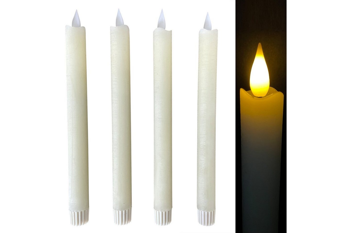 Online-Fuchs LED-Kerze 4 LED STABKERZEN im Set aus Echtwachs mit Fernbedienung und Timer (METALLIC Silber, Rot, Weiß, Taubenblau, Rosé, Champagner -, Höhe ca. 25 cm), flackernde Flamme - 171 von Online-Fuchs