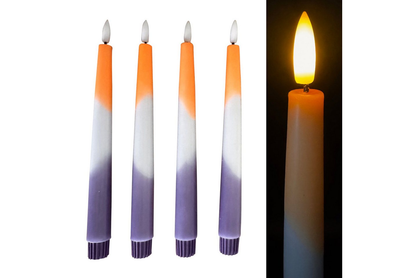 Online-Fuchs LED-Kerze - 4 LED-Stabkerzen Tricolor aus Echtwachs mit 6-Stunden Timer (realistische Kerzenflamme, 465318), inklusive 6-Stunden Timerfunktion von Online-Fuchs